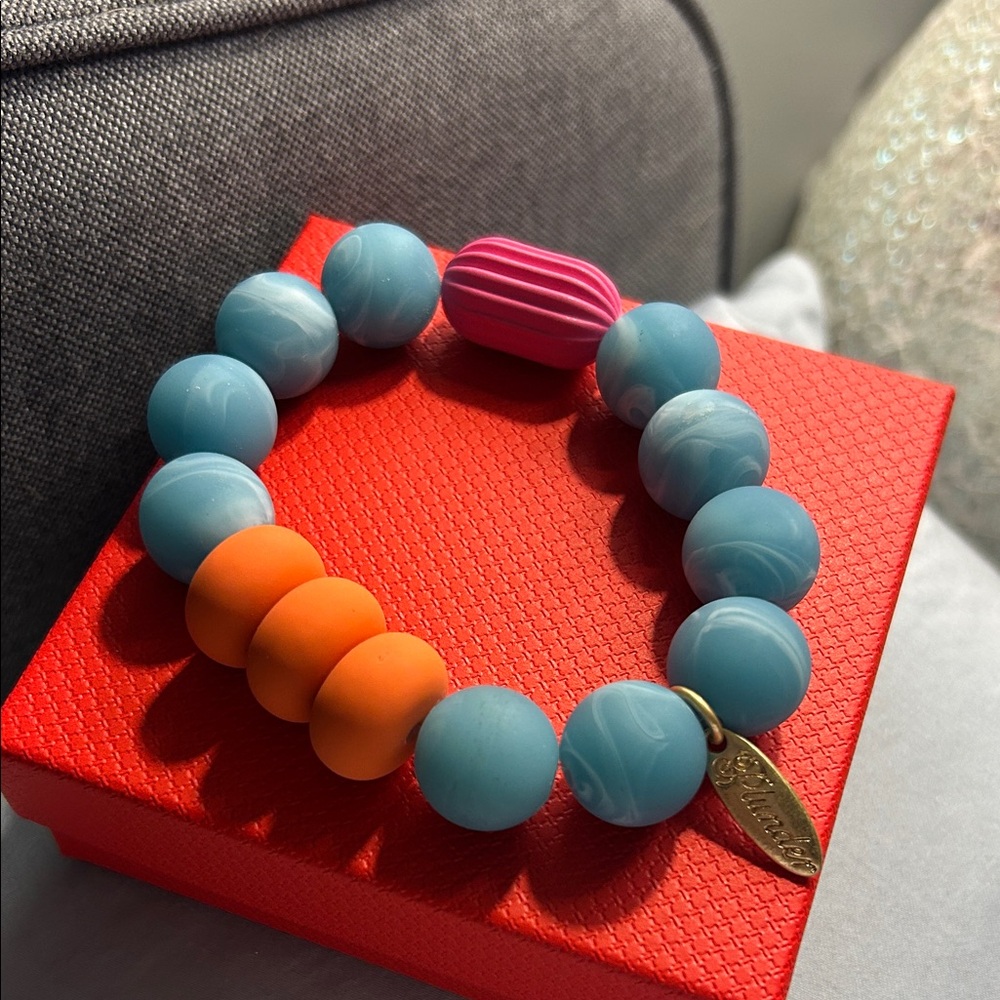 NWT Plunder Colorful Beaded Stretch Bracelet — Blue, Orange & Pink